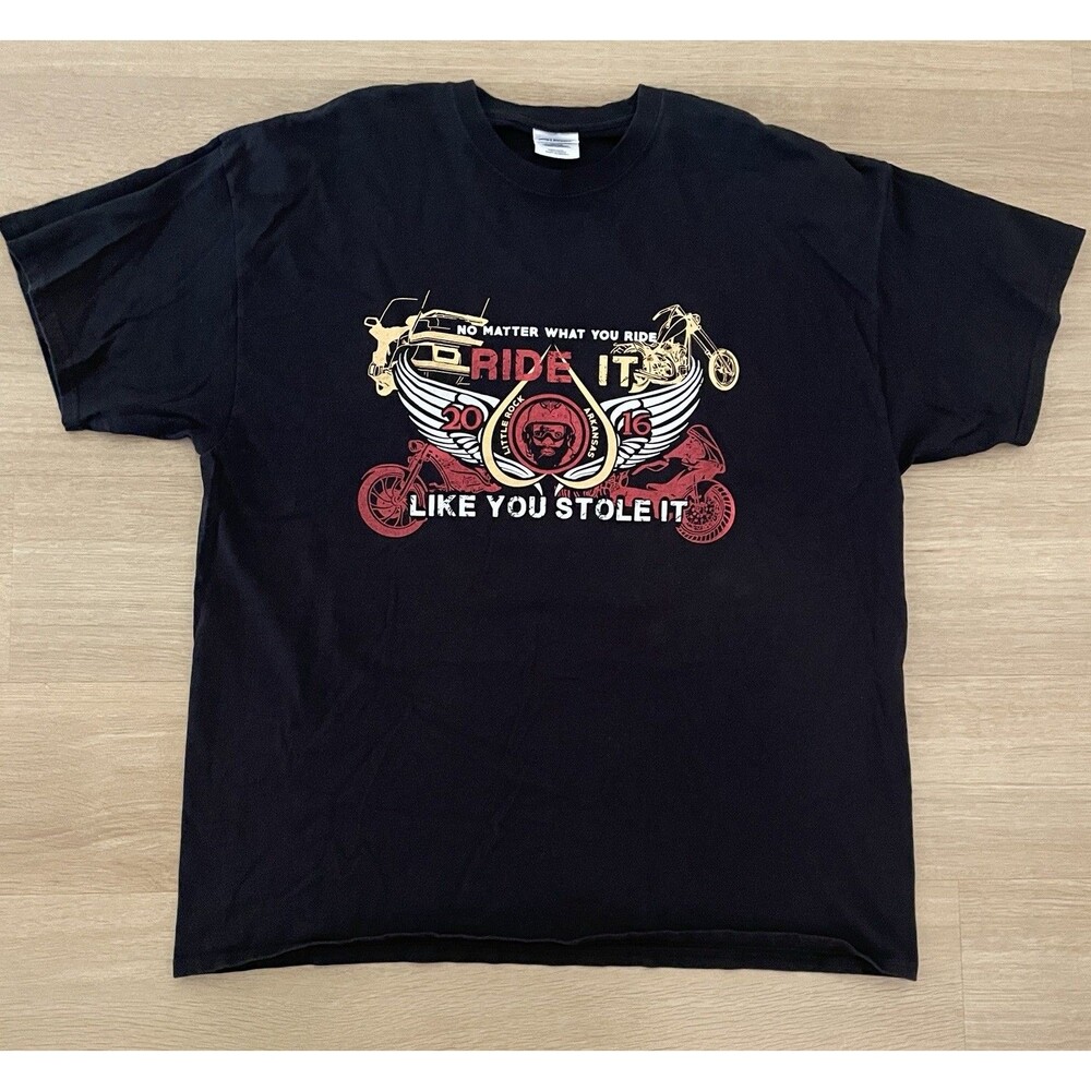 Bike Rally T Shirt Double Sided Black Biker Ride No Fear Little Rock 2X